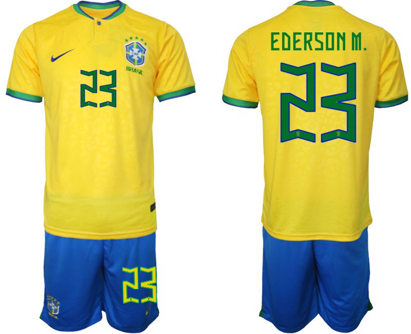 Men 2022 World Cup National Team Brazil home yellow #23 Soccer Jerseys
